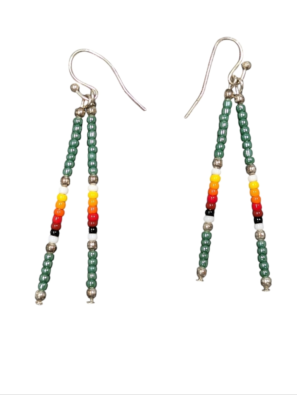 Handmade Southwestern Turquoise Multicolor Seed Bead Dangle Earrings